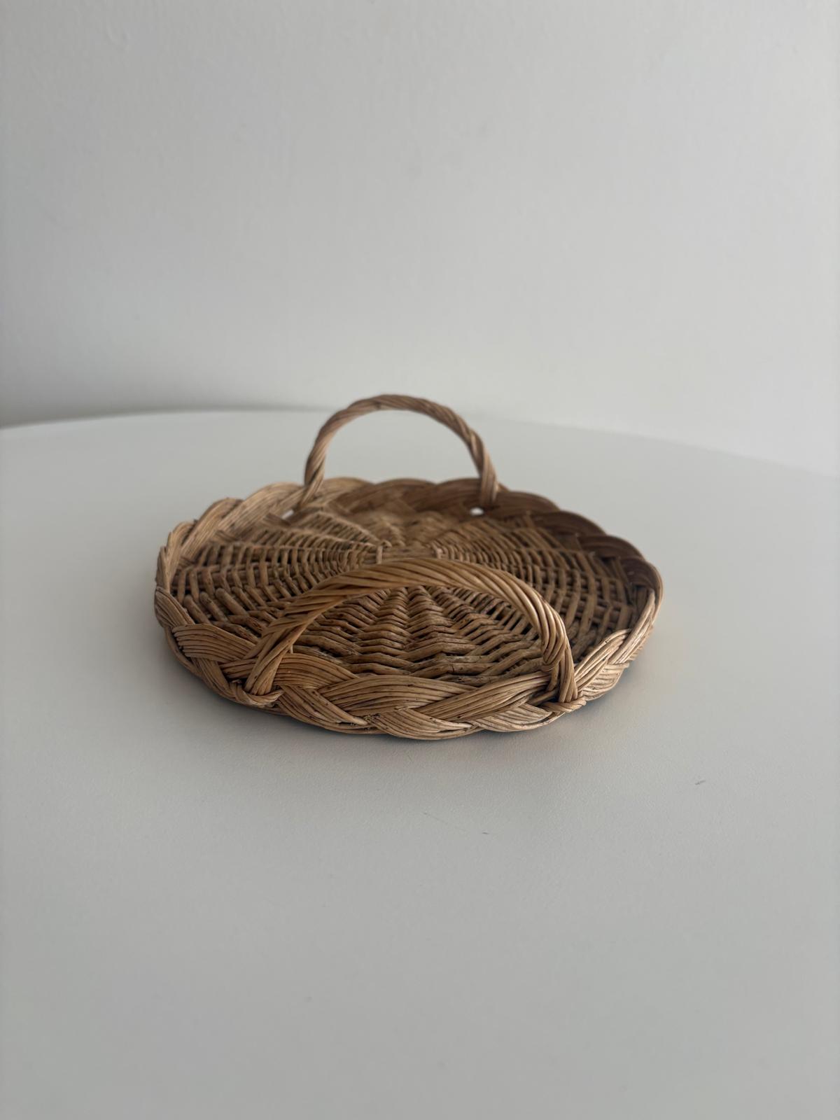 Vintage Mini French Wicker Basket with Side Handles