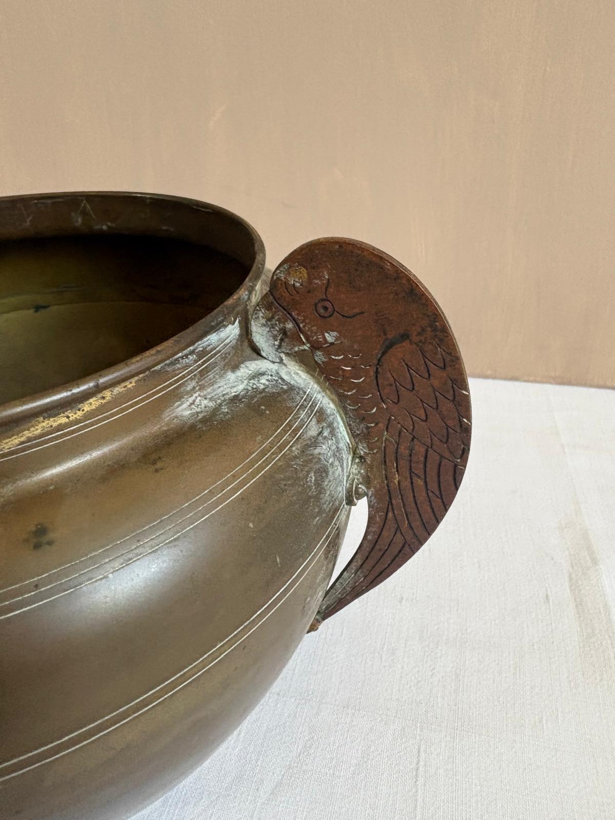 Vintage Brass Cachepot with Figural Bird Handles - Collector & Curator