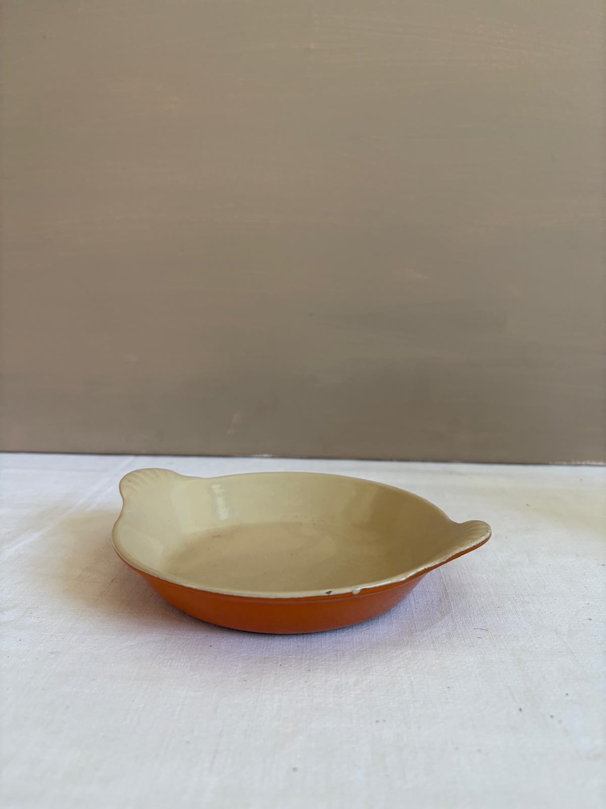 \Vintage Le Creuset Orange Cast Iron Gratin Dish, No. 5 Flame Enamel French Serving Pan, Made in France - Collector & Curator