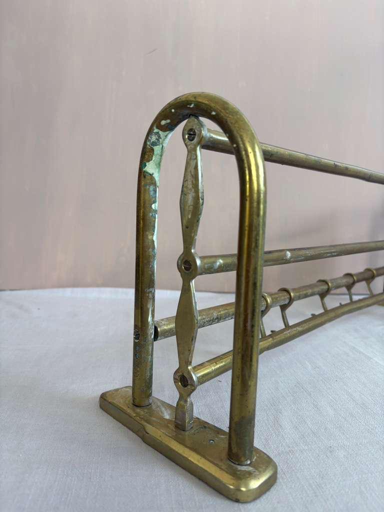 Brass Kitchen Rail with Hooks with Verdigris Patina