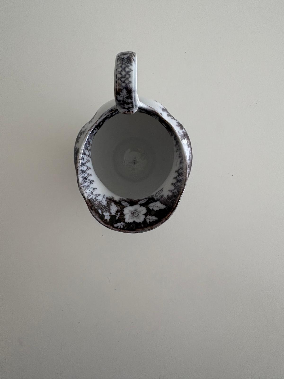 Antique French Black Transferware Mini Creamer, Sarreguemines Jardinière Pattern - Collector & Curator