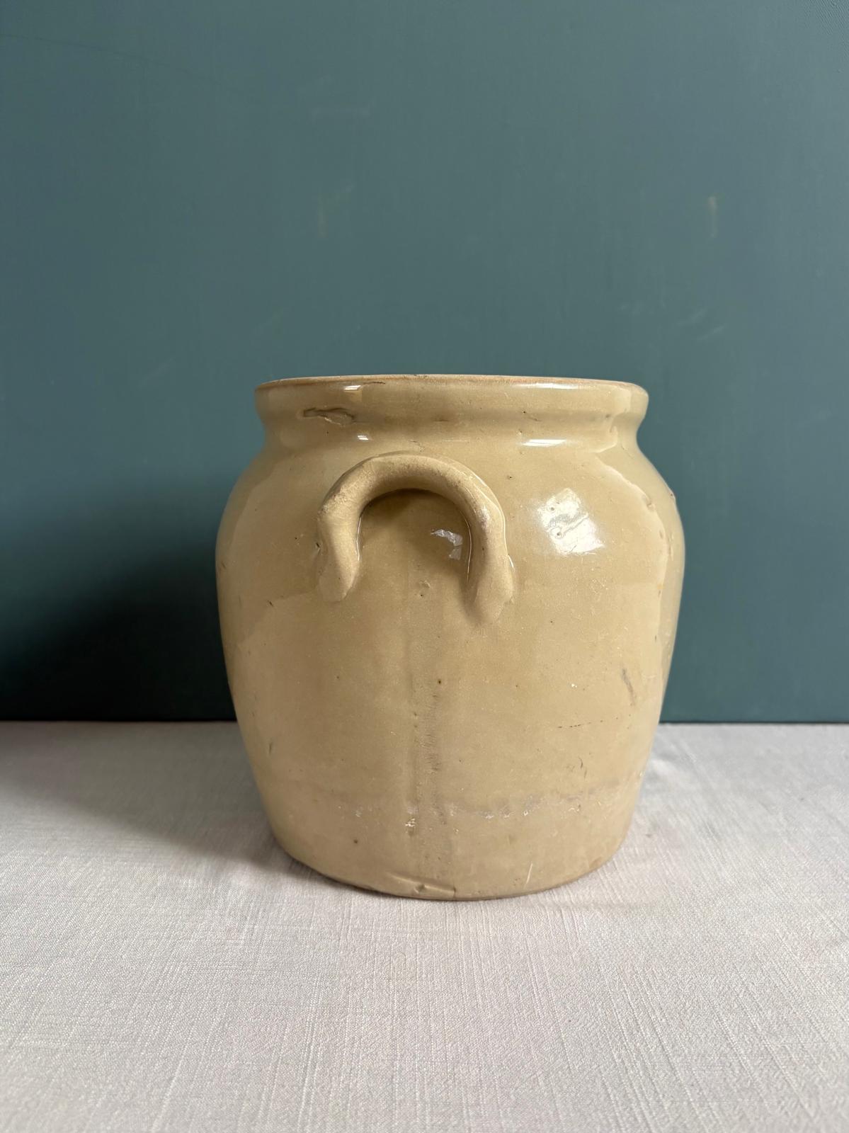 Cream Glazed Crock with Side Handles