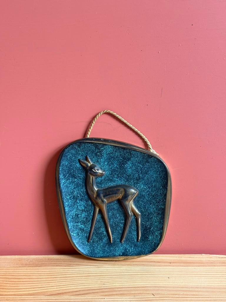 Vintage Mid Century Brass Gazelle Wall Plaque