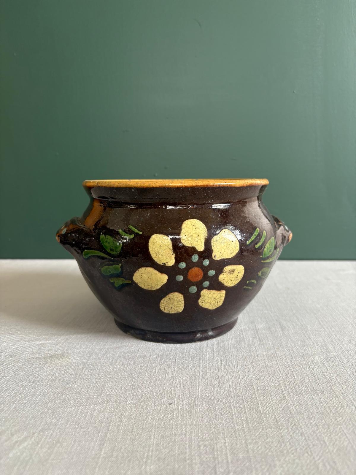Antique French Savoyard Folk Pottery Crock, Late 19th/Early 20th Century