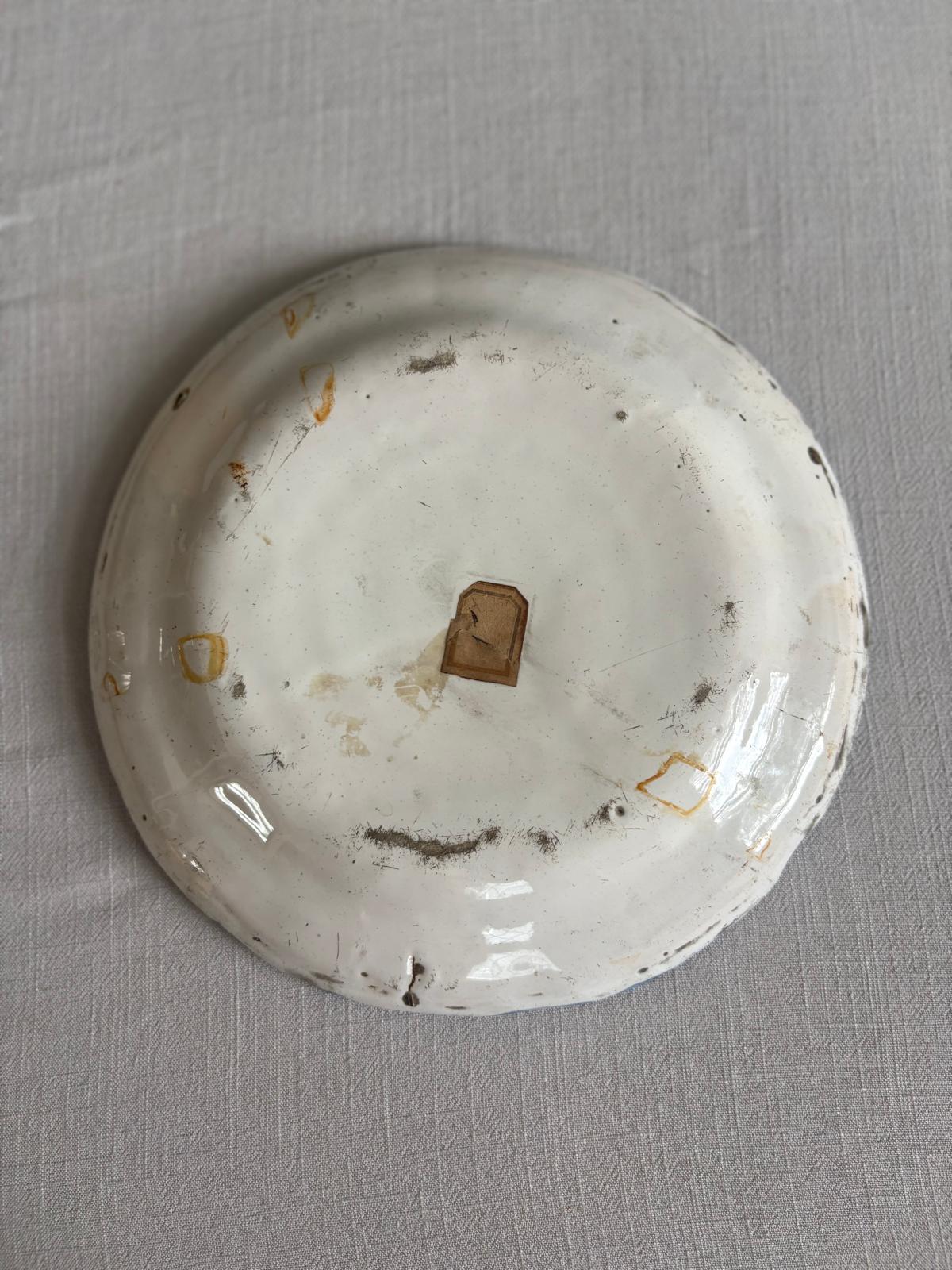 Antique French Blue & White Faience Plate