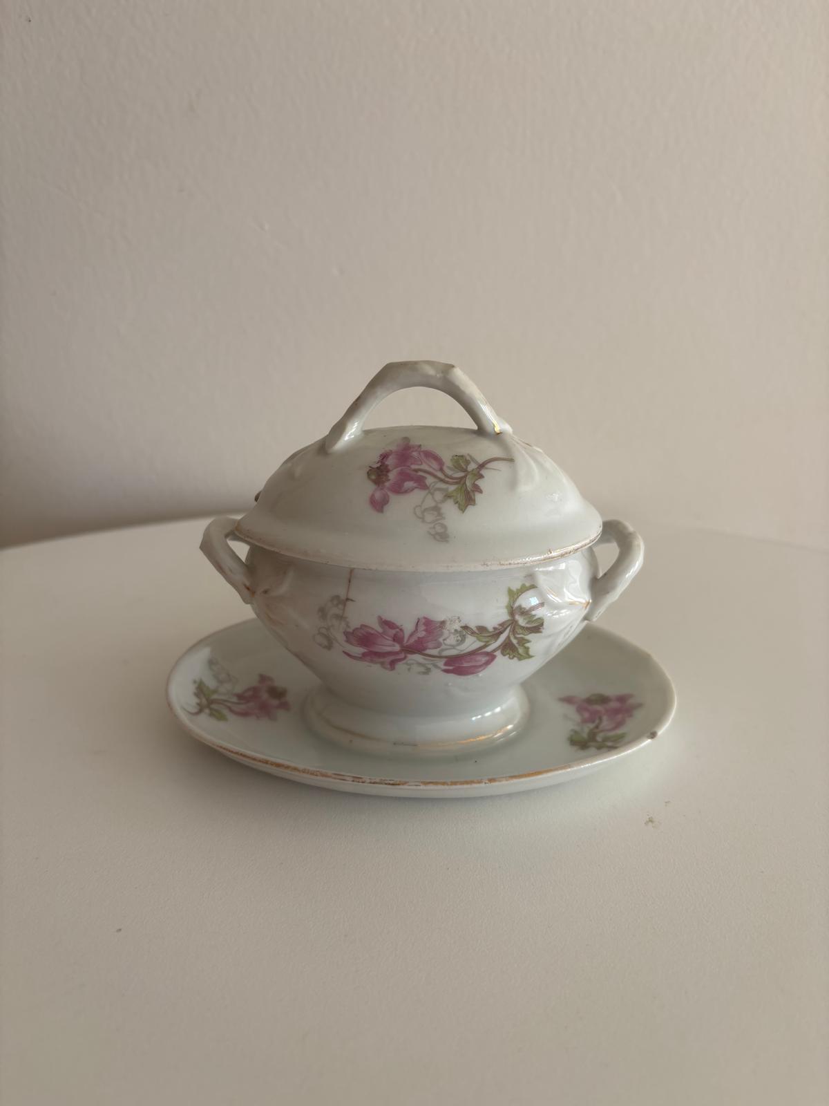 French Porcelain Moutardier Cornflowers & Moutardier with Pink Blossoms - Collector & Curator