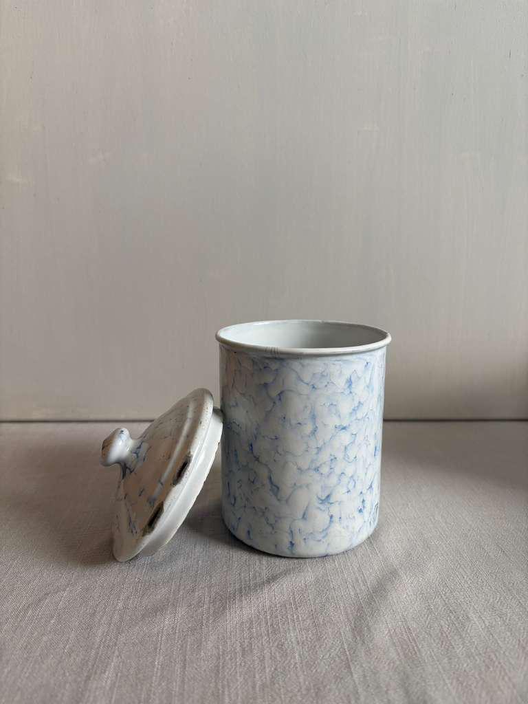 Antique French Blue Marbled Enamel Canister Set - Collector & Curator