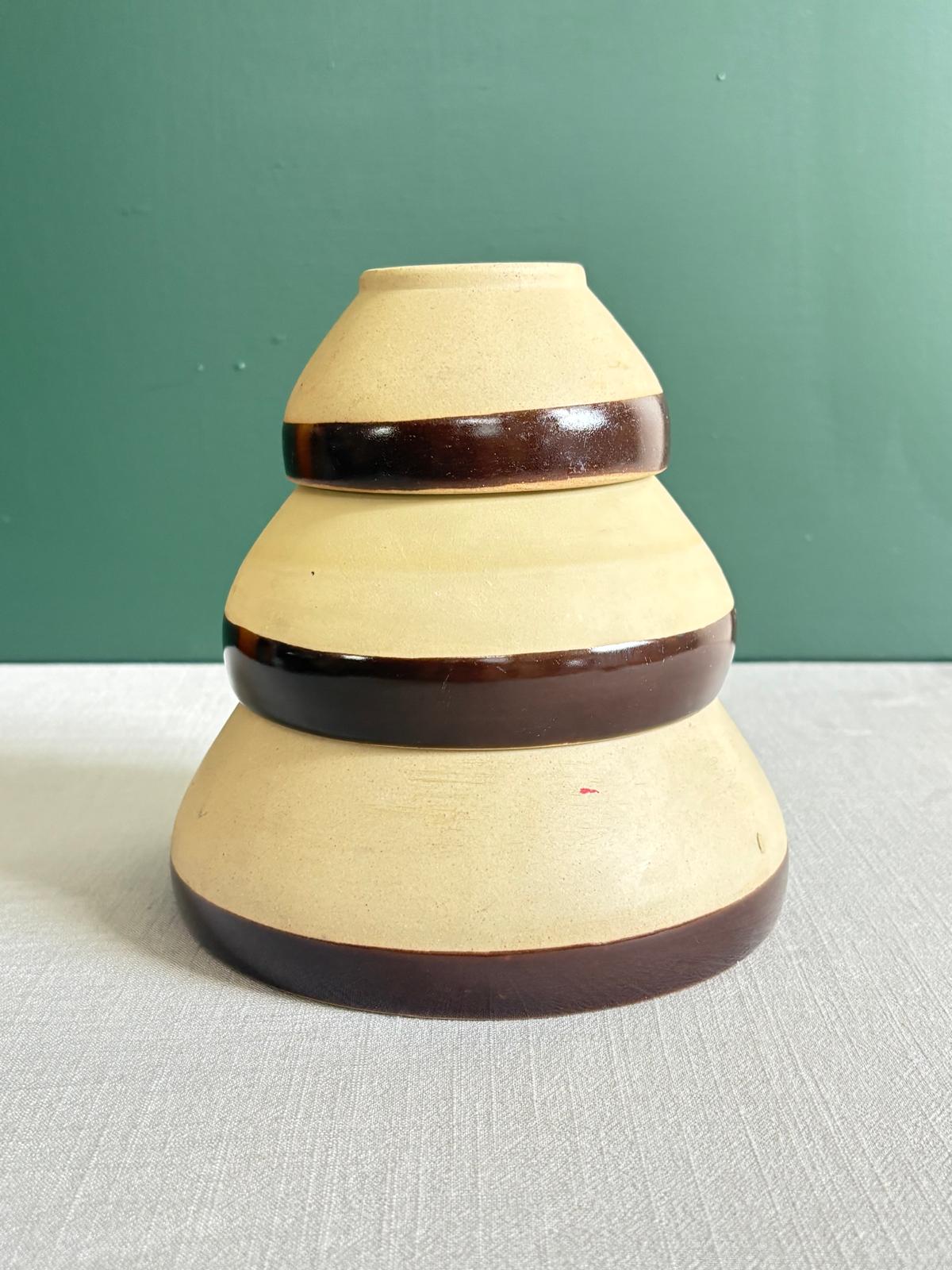 Vintage French Digoin Grespots Stoneware Nesting Bowls