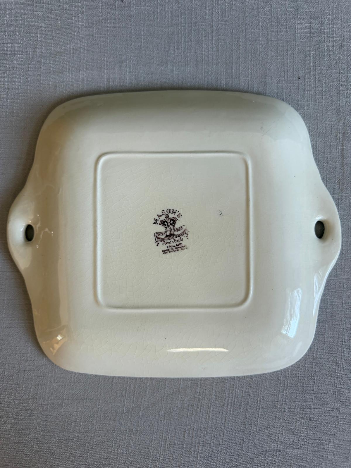 Vintage Mason’s Bow Bells Brown Transferware Handled Cake Plate