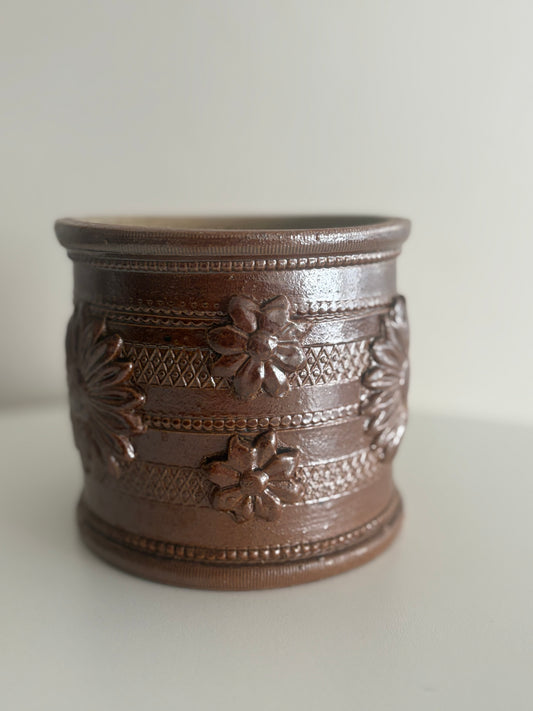 Antique French Salt Glazed Stoneware Tobacco Jar, Beauvaisis Grès Pot, Relief Daisy Decor - Collector & Curator