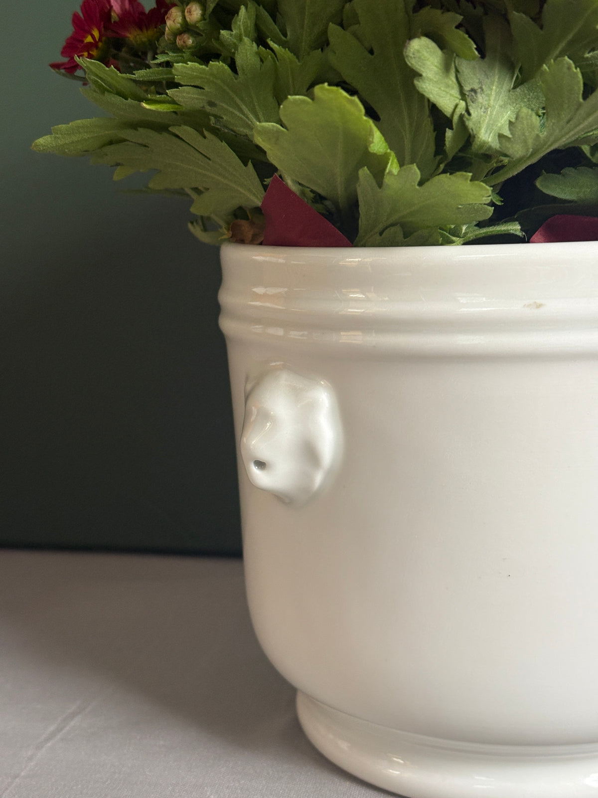Vintage French Lions Head White Ironstone Cachepot - Collector & Curator