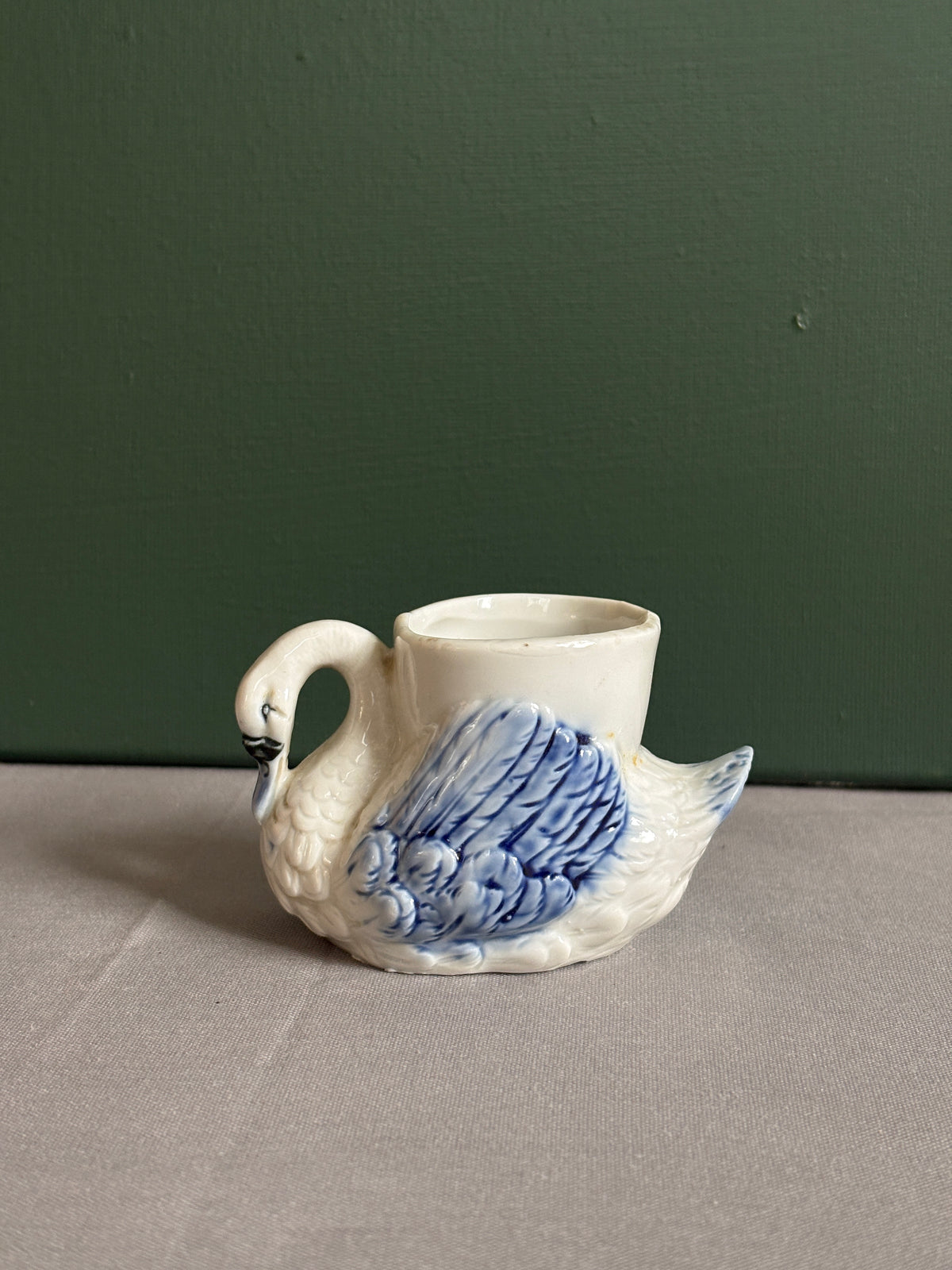 Vintage French Blue & White Porcelain Swan Salt Cellar - Collector & Curator