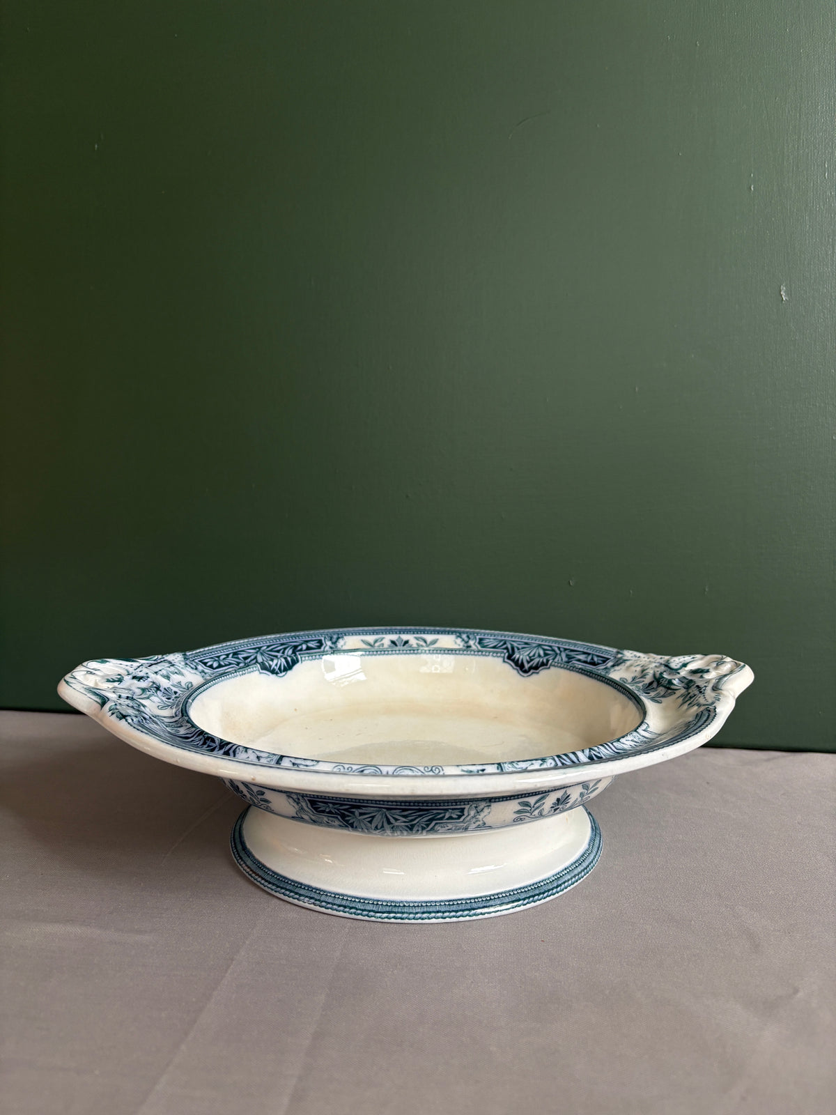 Antique Wedgwood Transferware Pedestal Serving Bowl with Pierced Handles - Collector & Curator