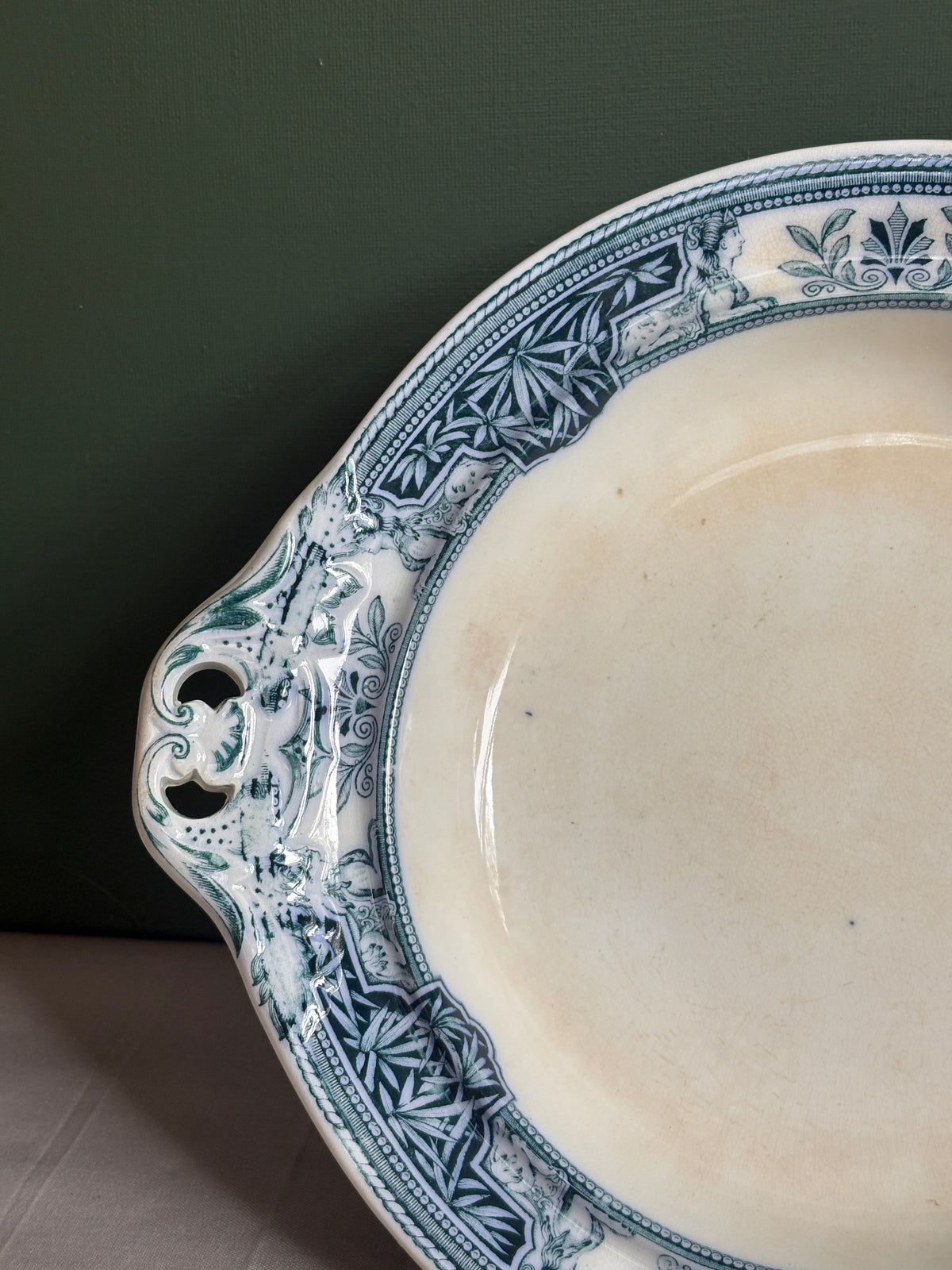 Antique Wedgwood Transferware Pedestal Serving Bowl with Pierced Handles - Collector & Curator