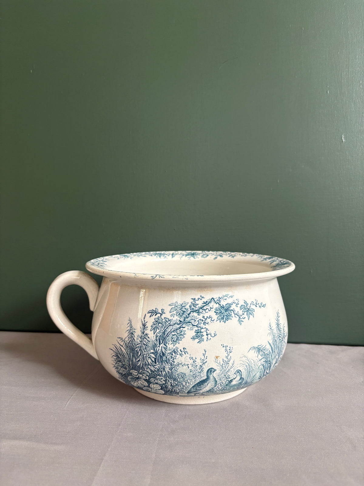 Antique Sarreguemines U&Cie “Sylvia” Blue Transferware Chamber Pot - Collector & Curator