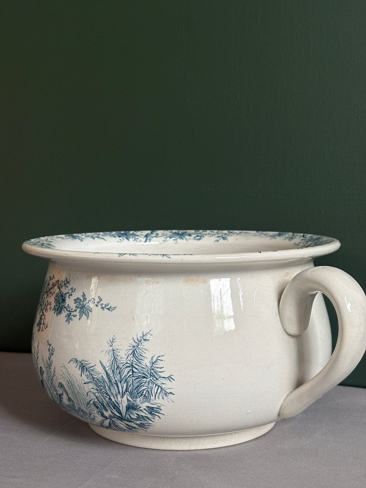 Antique Sarreguemines U&Cie “Sylvia” Blue Transferware Chamber Pot - Collector & Curator