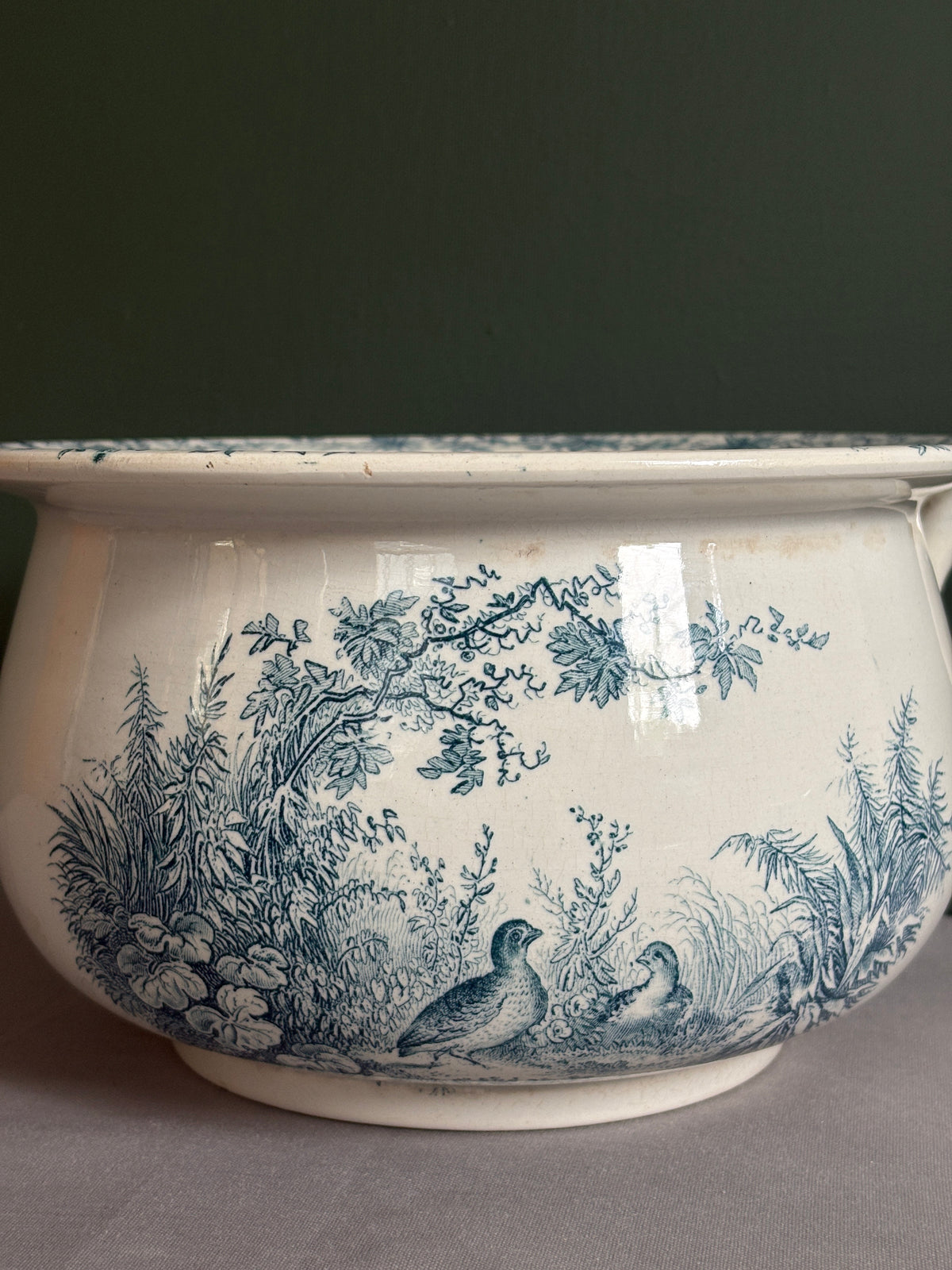 Antique Sarreguemines U&Cie “Sylvia” Blue Transferware Chamber Pot - Collector & Curator