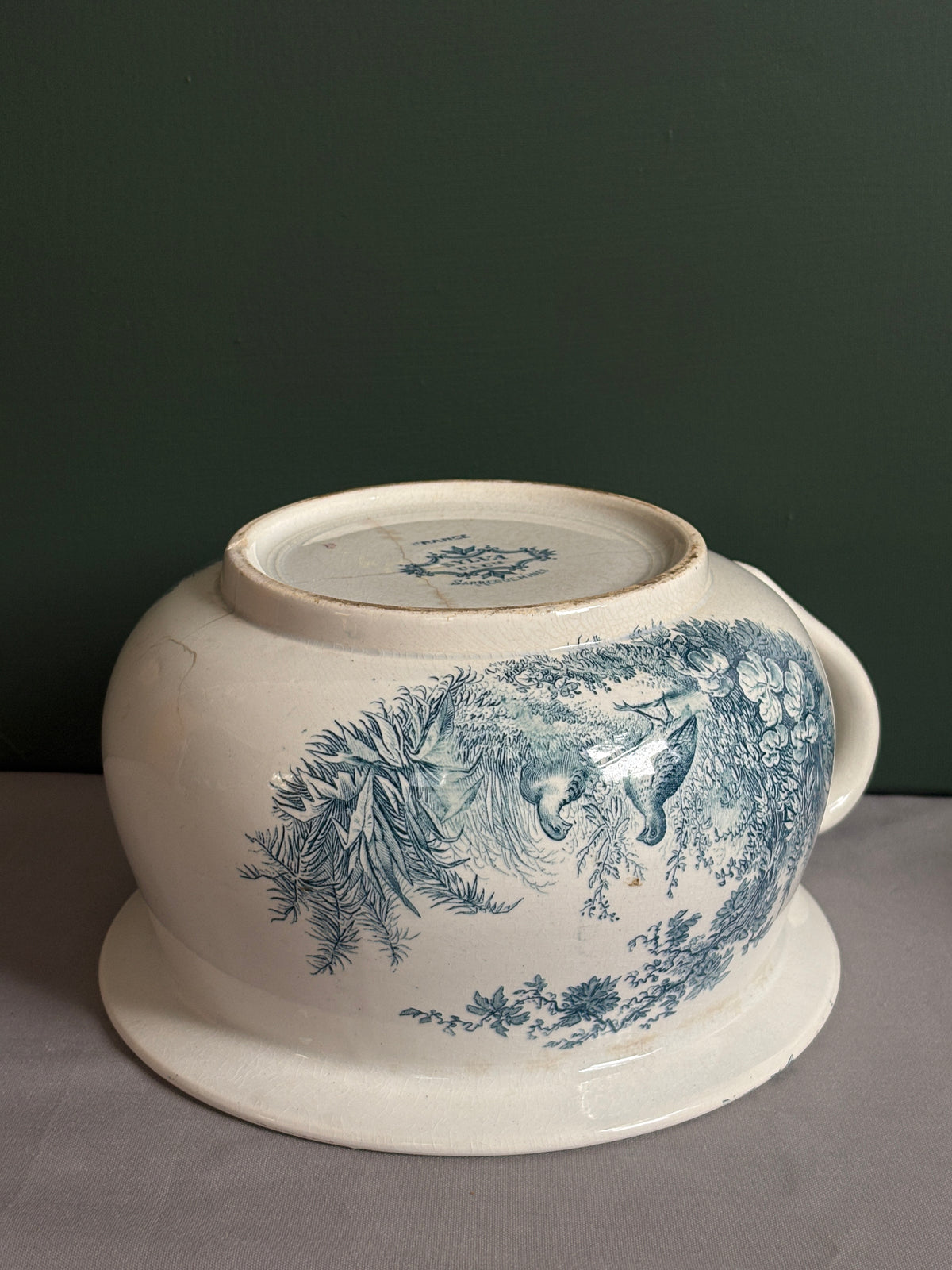 Antique Sarreguemines U&Cie “Sylvia” Blue Transferware Chamber Pot - Collector & Curator