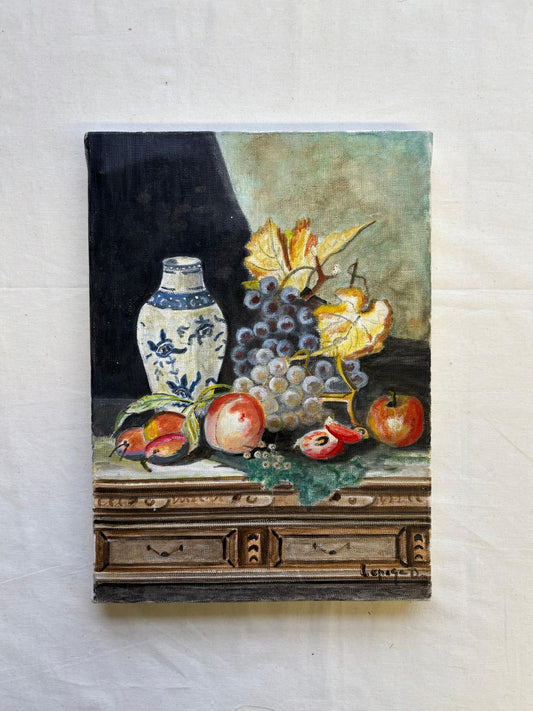 Pomegranates, Grapes, Peaches & Chinese Vase Oil on Canvas - Collector & Curator