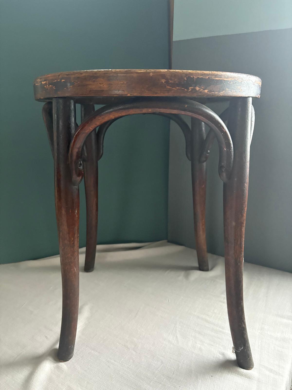 Antique Thonet-Style Bentwood Café Stool – Perforated Seat