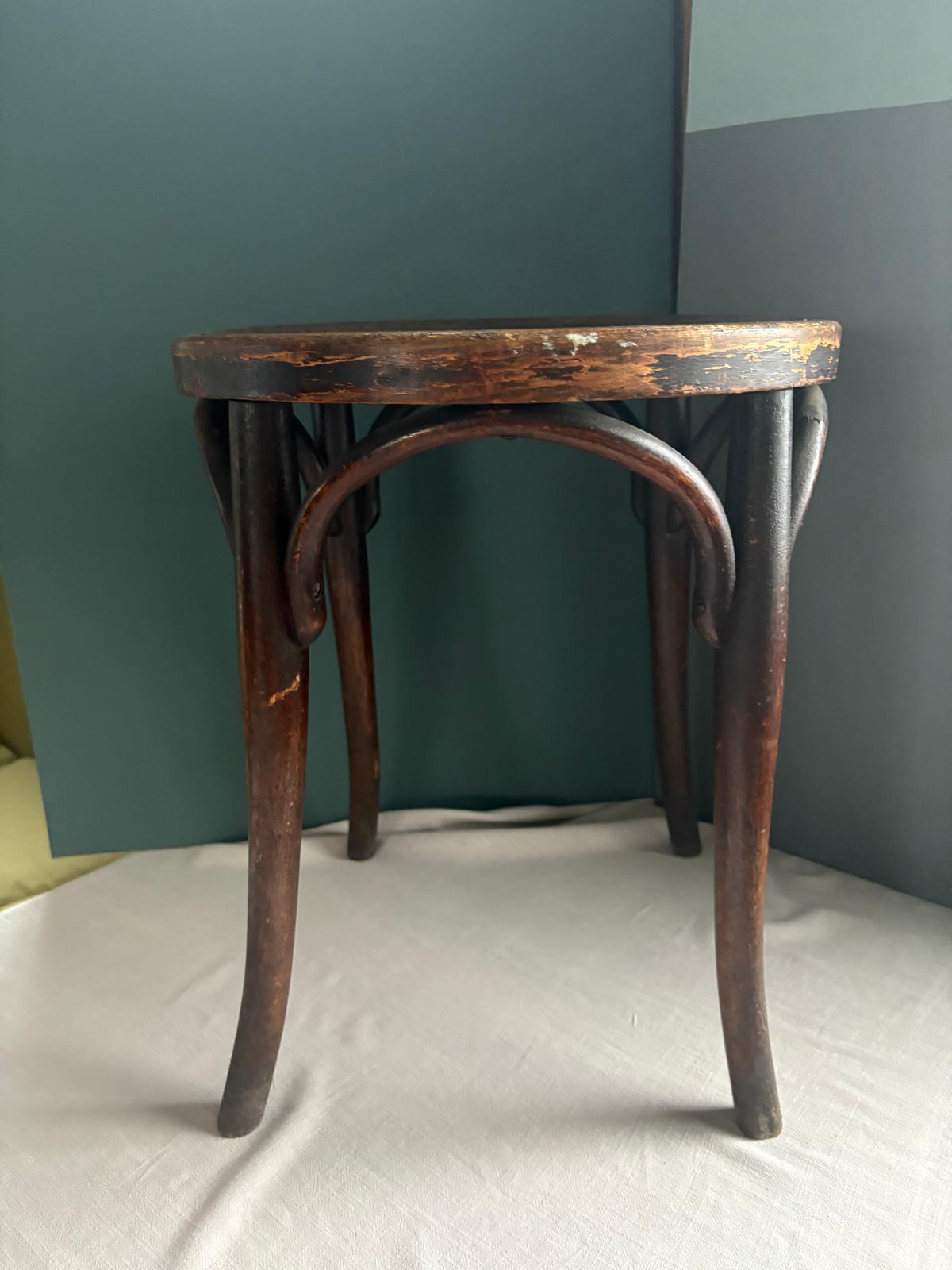 Antique Thonet-Style Bentwood Café Stool – Perforated Seat