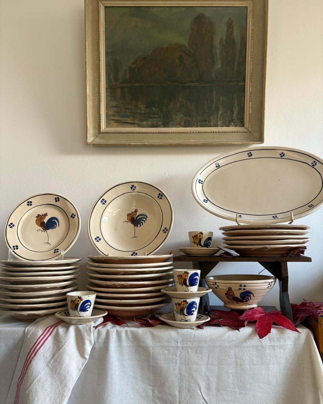 Italian Terracotta Rooster Service Pieces