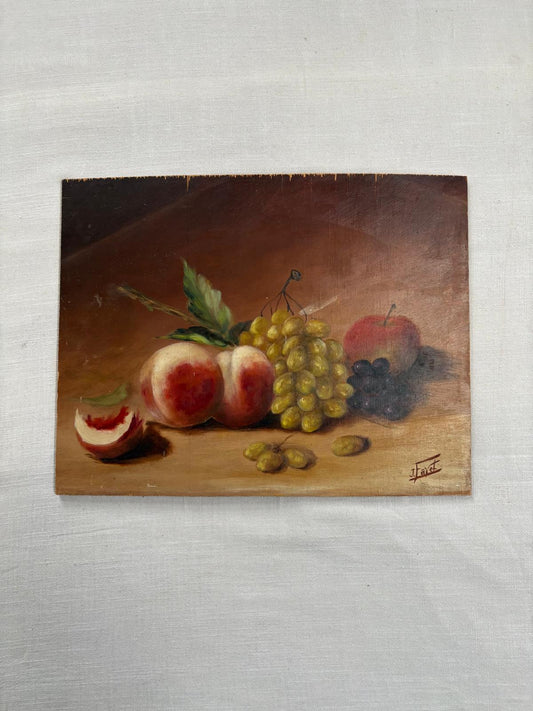 Fruit Still Life on Board signed J. Favet/ M. Gillis Roses & Panier (KK)
