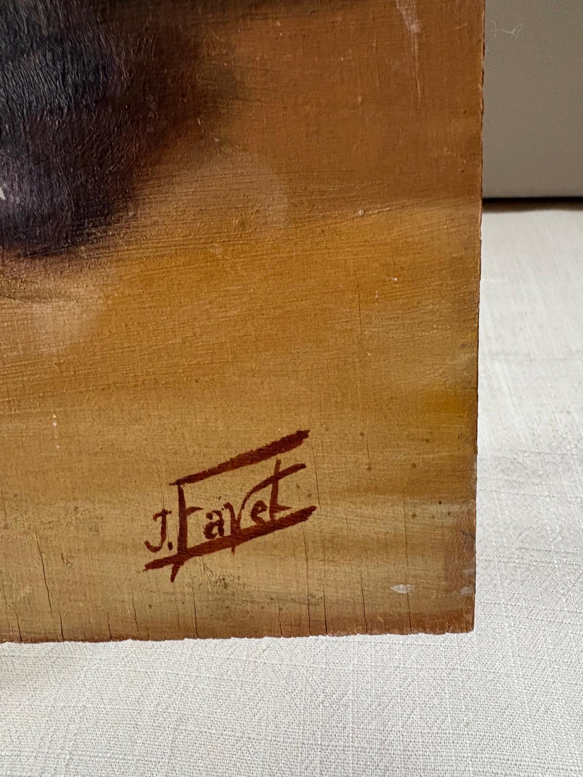 Fruit Still Life on Board signed J. Favet/ M. Gillis Roses & Panier (KK)