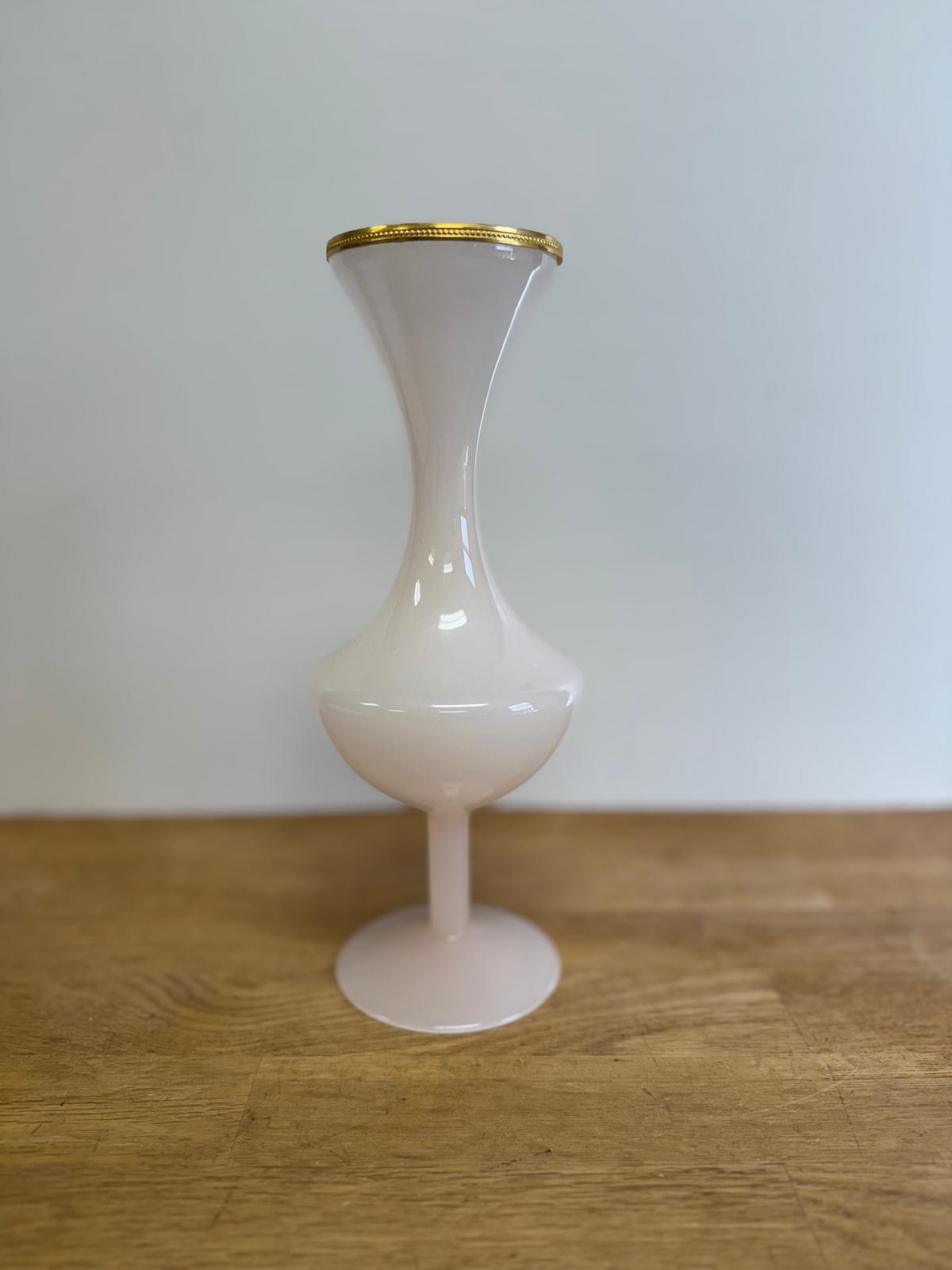 Blush Pink with Ormolu Rim /Pink with White Base Opaline Trumpet Form