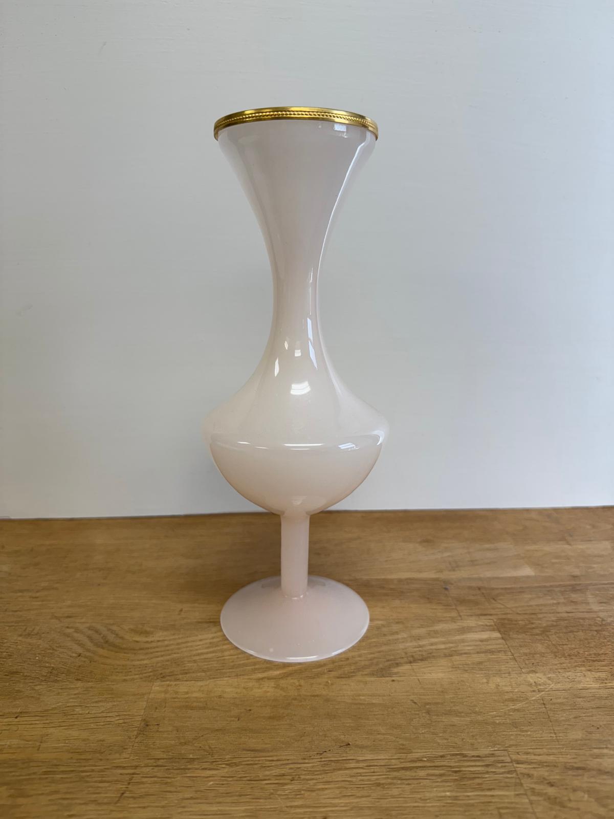 Blush Pink with Ormolu Rim /Pink with White Base Opaline Trumpet Form