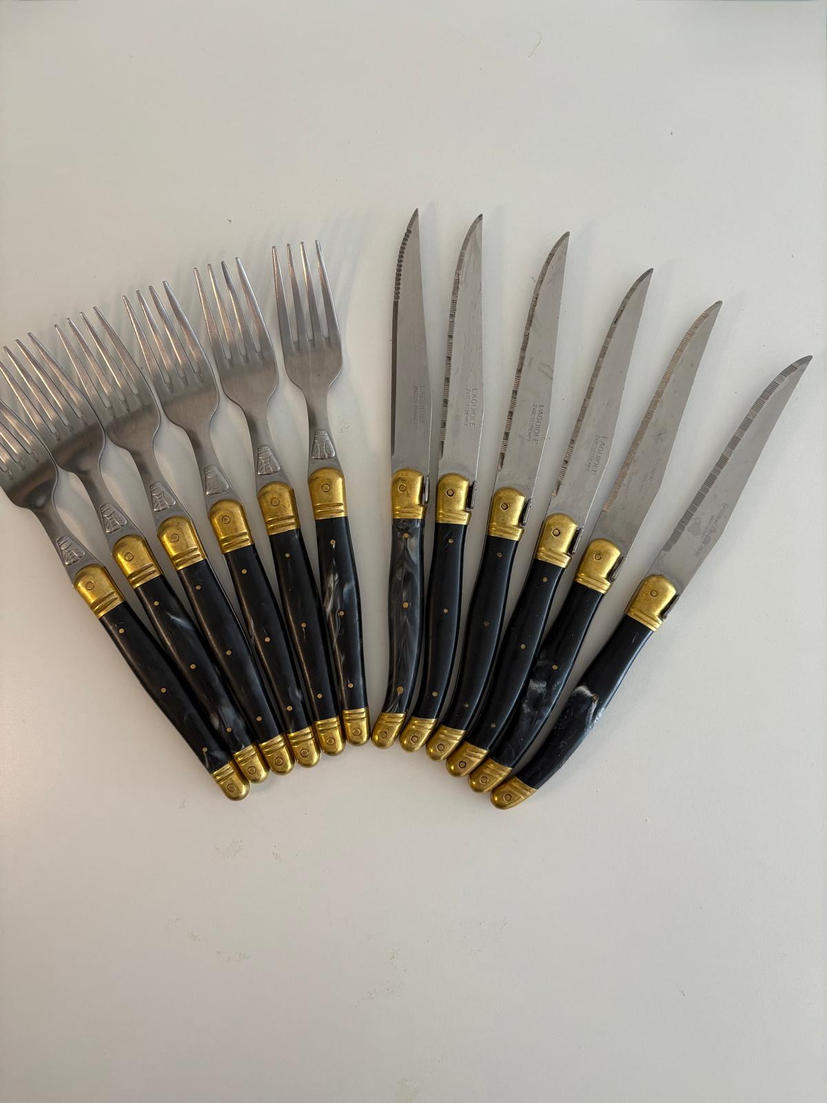 Vintage Laguiole French Steak Knife & Fork Set of 6 - Collector & Curator