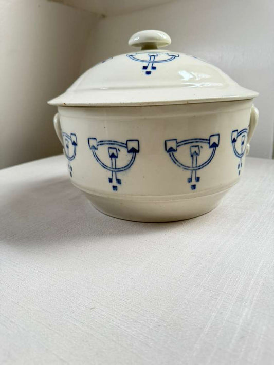 Antique St Uze French Covered Soup Tureen Blue Art Nouveau Motif - Collector & Curator