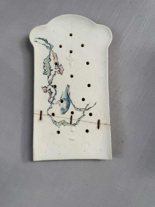 Antique Ceramic Drip Tray Hand Painted Underwater Scene  (Staples) - Collector & Curator