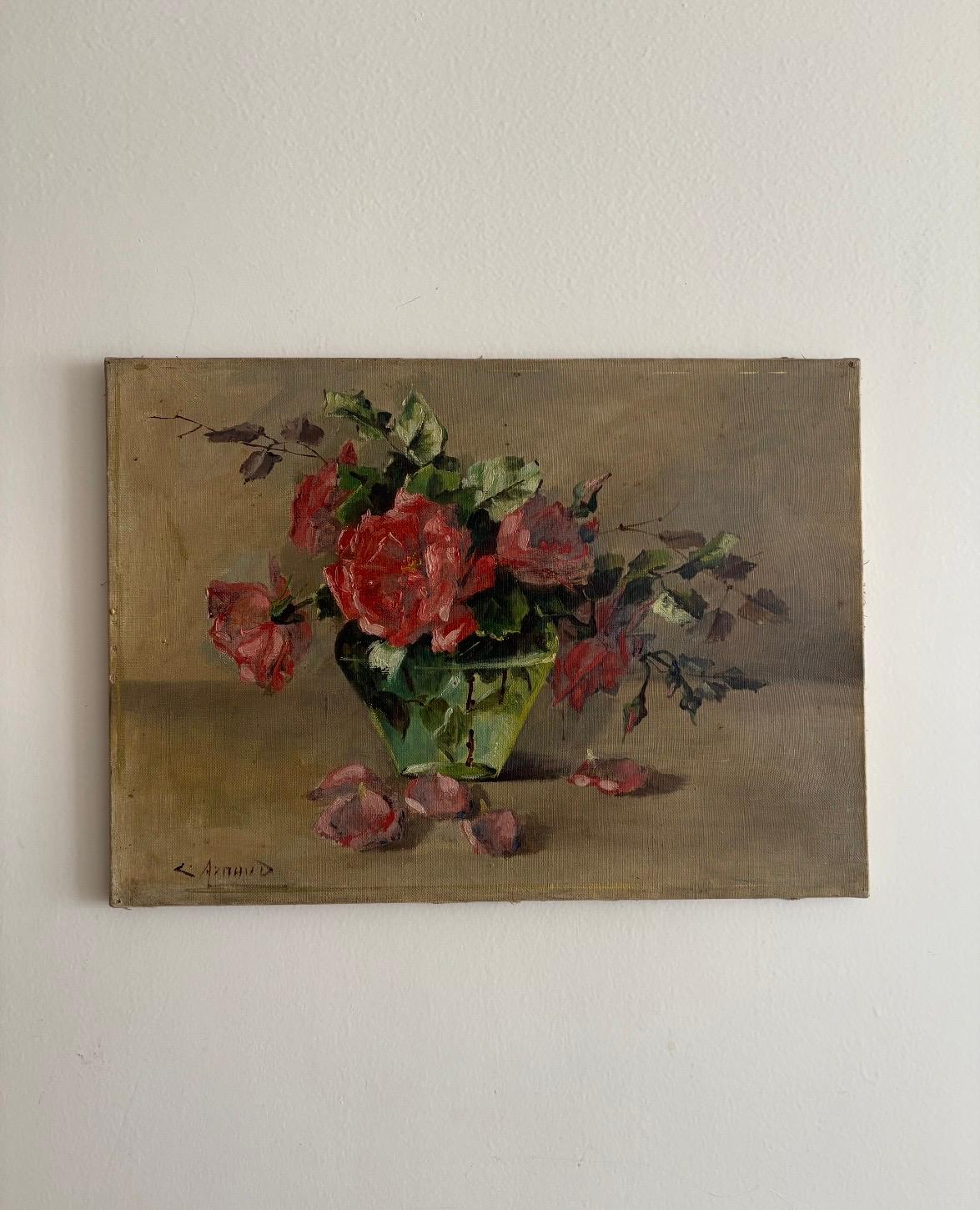 Roses Oil on Canvas, White Opaline Vase "E" - Collector & Curator
