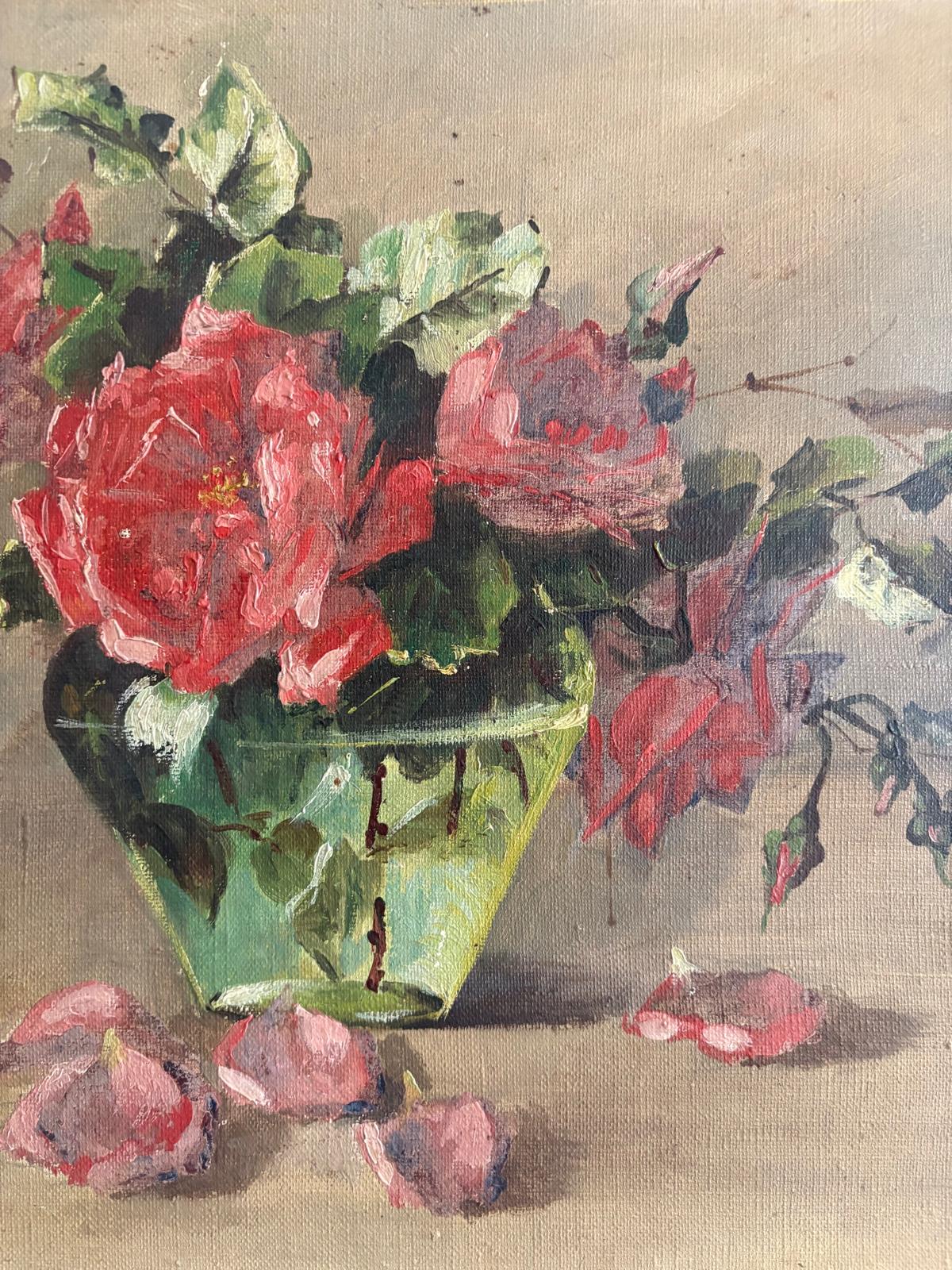 Roses Oil on Canvas, White Opaline Vase "E" - Collector & Curator
