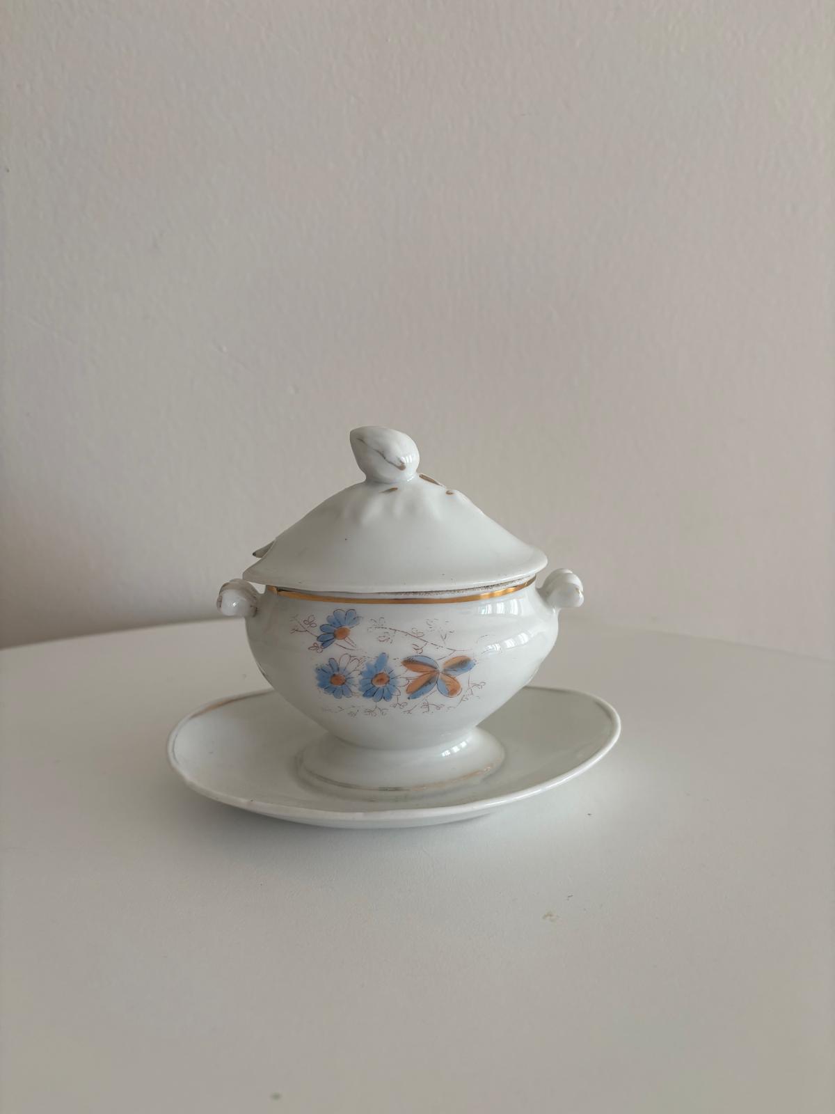 French Porcelain Moutardier Cornflowers & Moutardier with Pink Blossoms - Collector & Curator