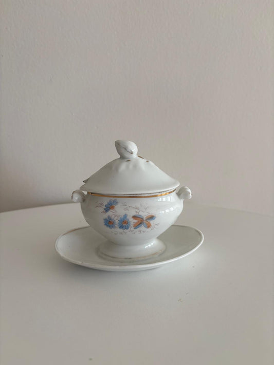 French Porcelain Moutardier Cornflowers & Moutardier with Pink Blossoms - Collector & Curator