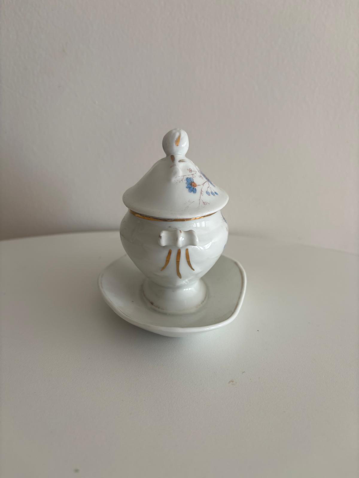 French Porcelain Moutardier Cornflowers & Moutardier with Pink Blossoms - Collector & Curator