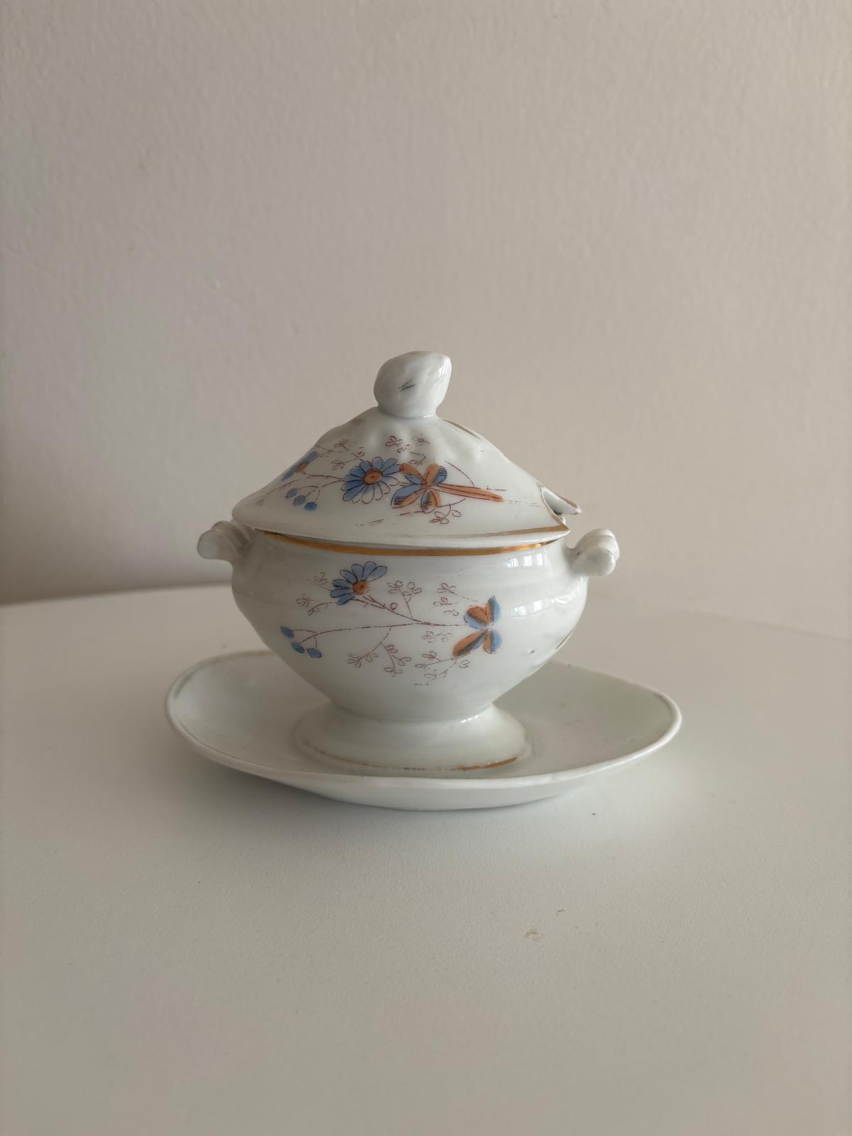 French Porcelain Moutardier Cornflowers & Moutardier with Pink Blossoms - Collector & Curator