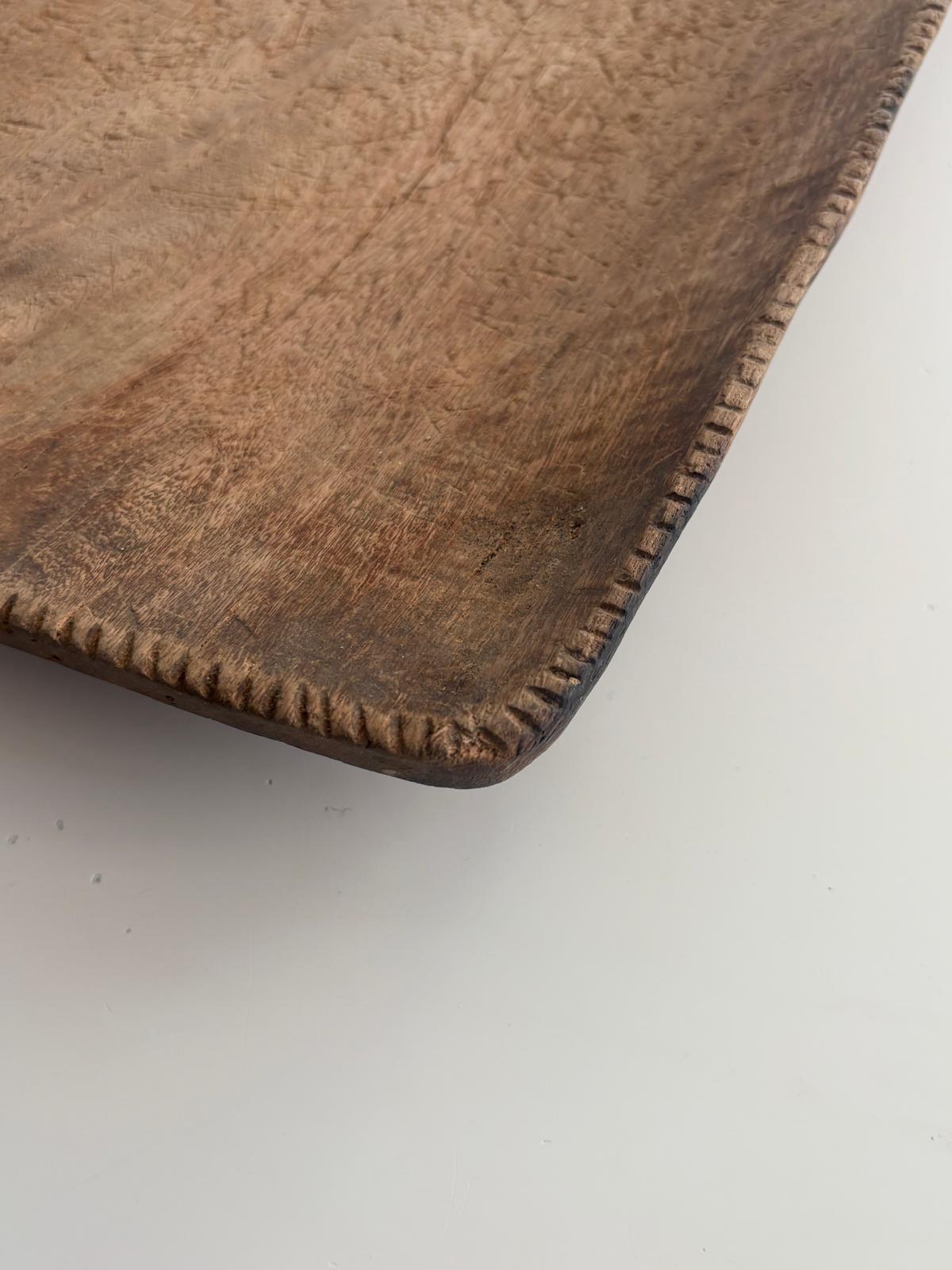 French Hand-Carved Wooden Dough Bowl, 13¾" Rectangular Trencher - Collector & Curator