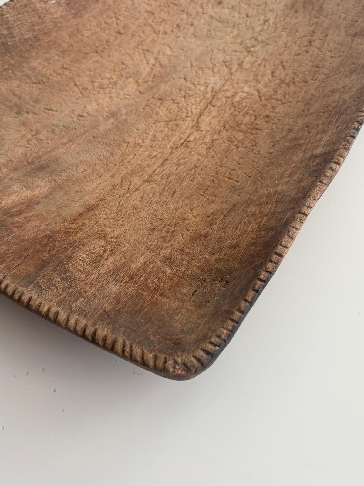 French Hand-Carved Wooden Dough Bowl, 13¾" Rectangular Trencher - Collector & Curator