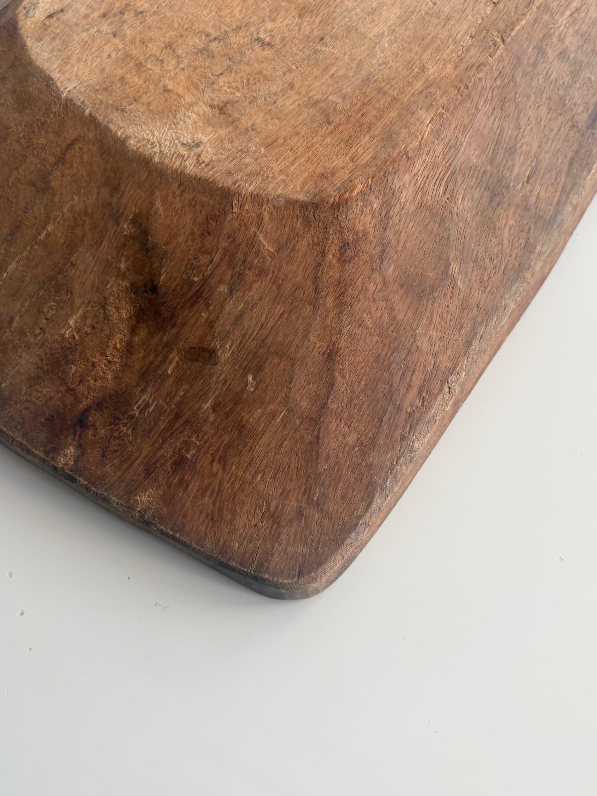 French Hand-Carved Wooden Dough Bowl, 13¾" Rectangular Trencher - Collector & Curator