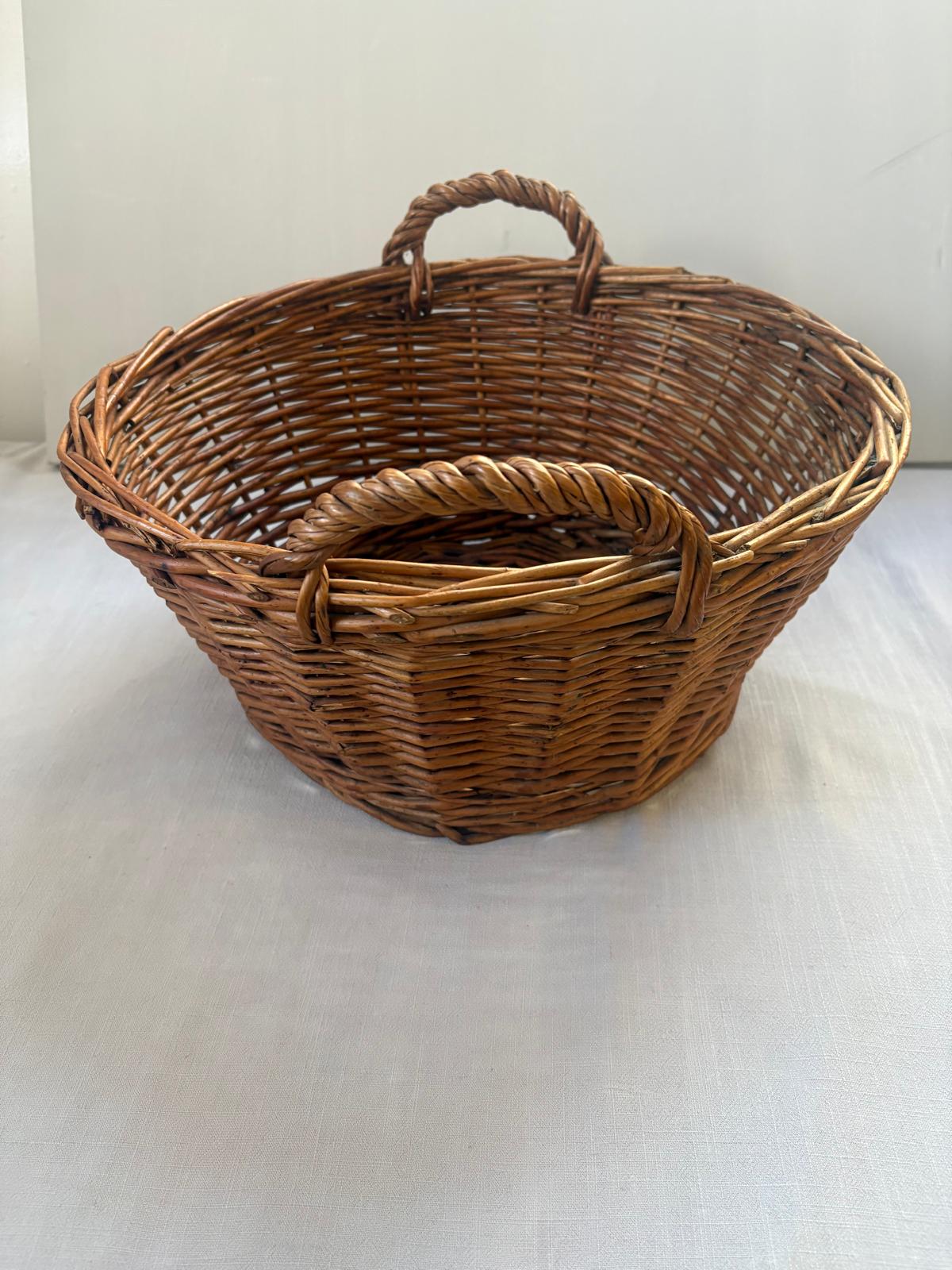 Vintage French Woven Market Basket with Twisted Handles - Collector & Curator