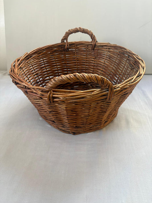 Vintage French Woven Market Basket with Twisted Handles - Collector & Curator