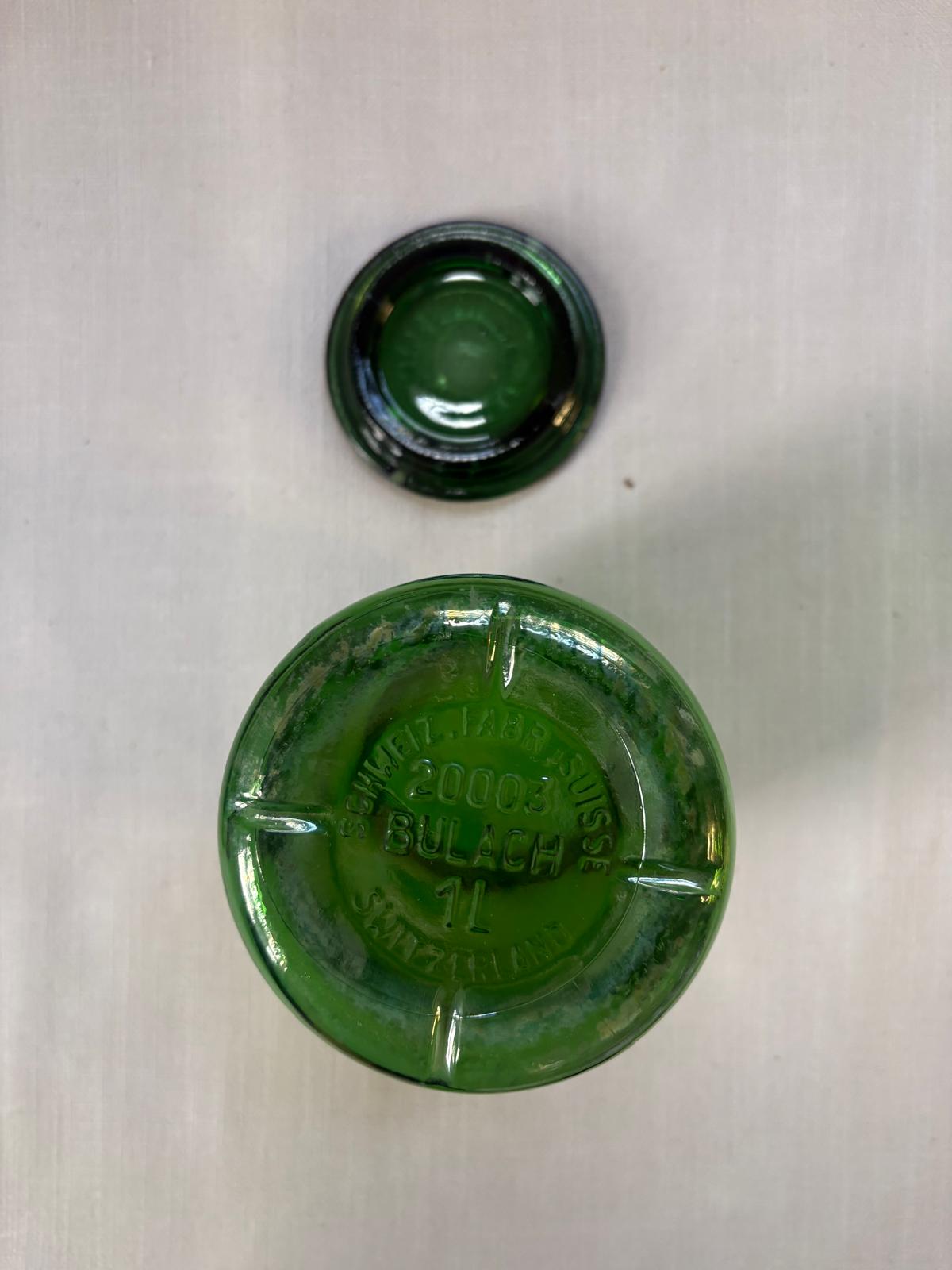 Green Glazed Gargoulette, Vintage Bülach Green Glass Jar with Lid"A","B" - Collector & Curator