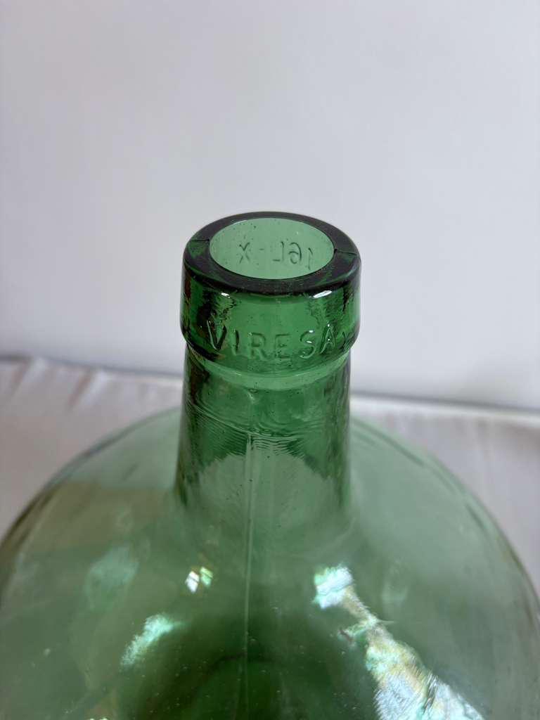 Large French Green Glass Demijohn Bottle, 17” Vintage Dame Jeanne, Hand Blown Wine Vessel - Collector & Curator