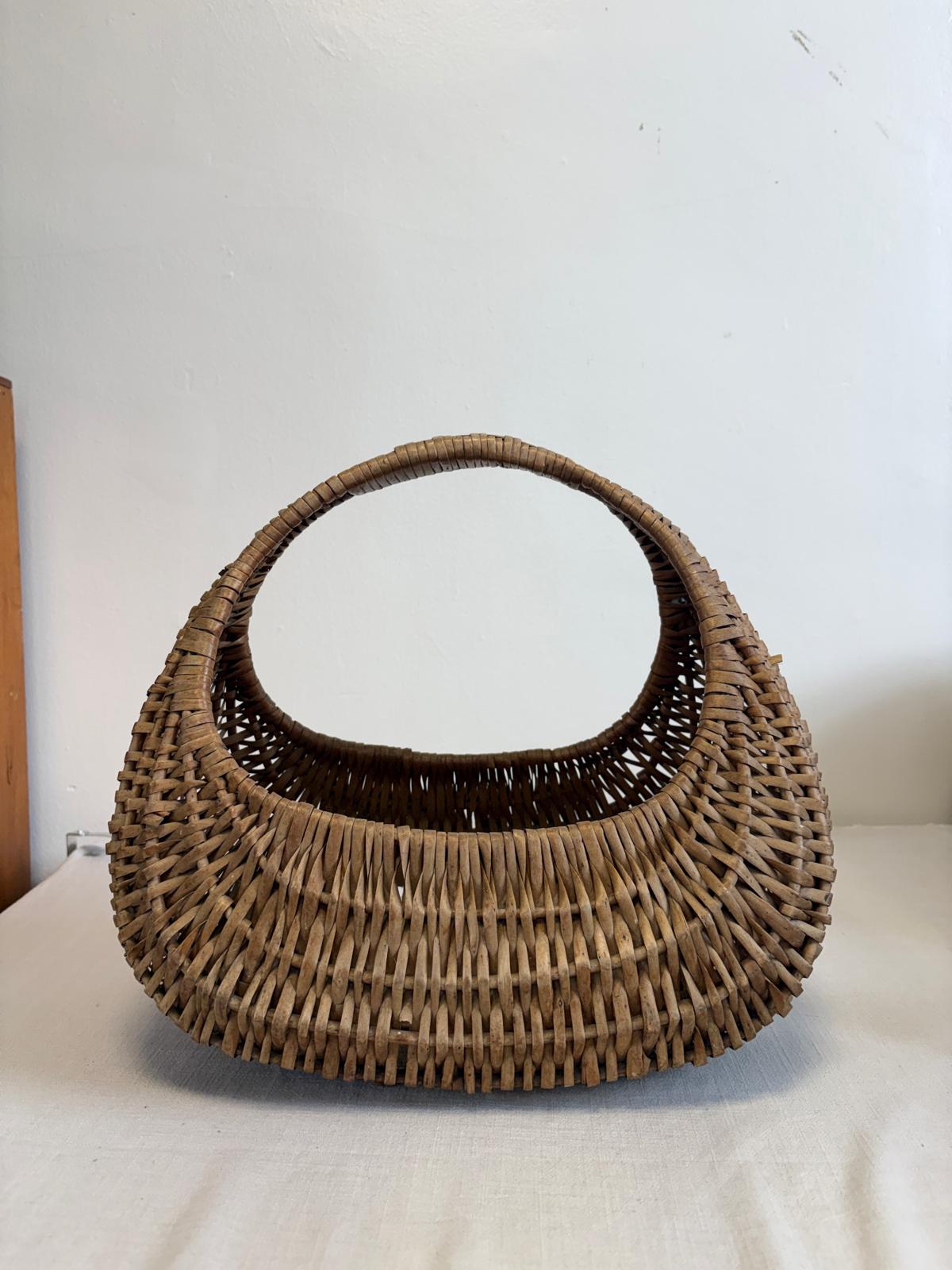 Vintage Wicker Gathering Basket with Arched Handle - Collector & Curator