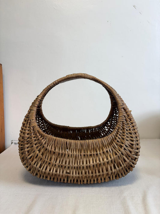 Vintage Wicker Gathering Basket with Arched Handle - Collector & Curator