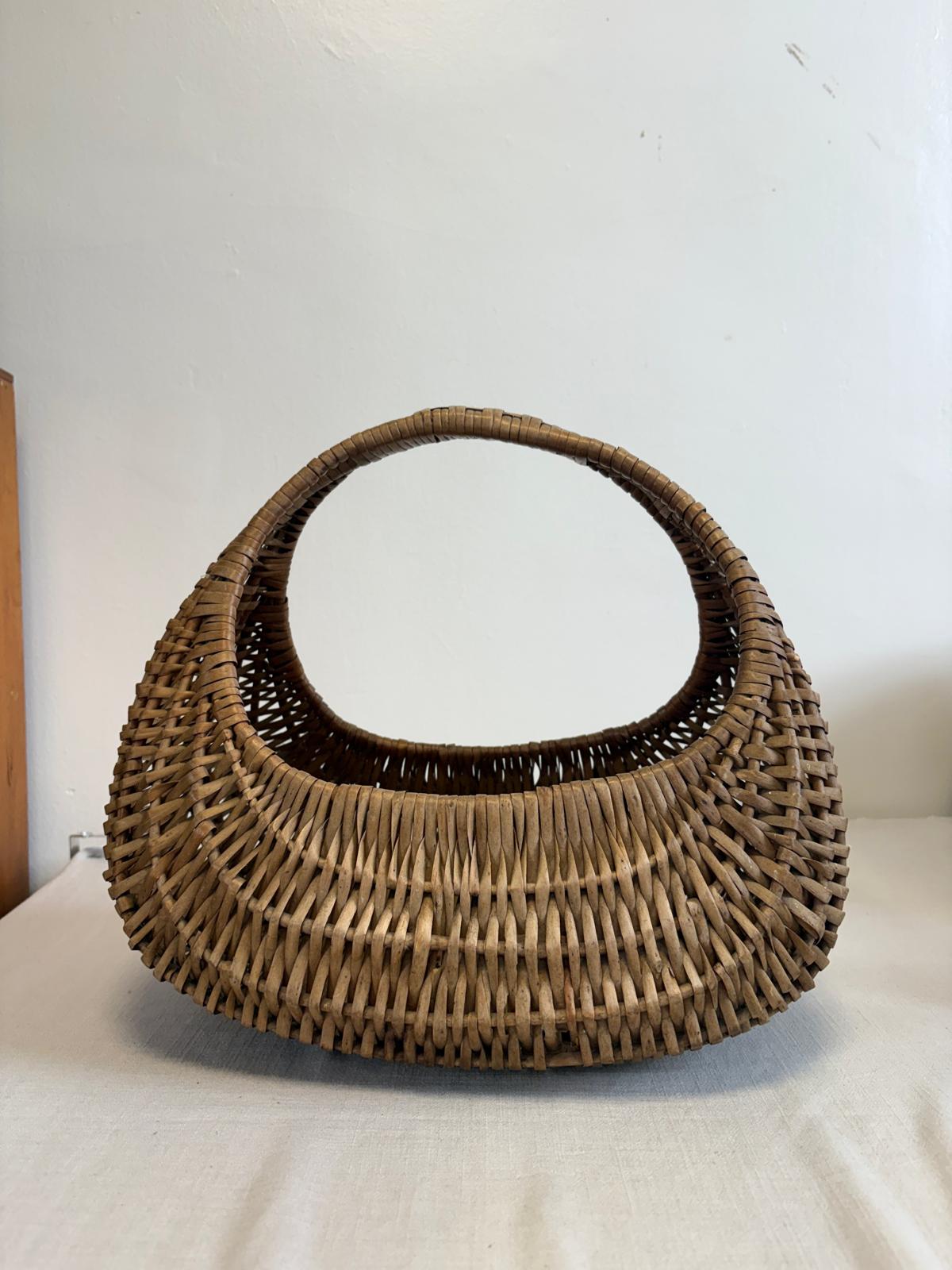 Vintage Wicker Gathering Basket with Arched Handle - Collector & Curator