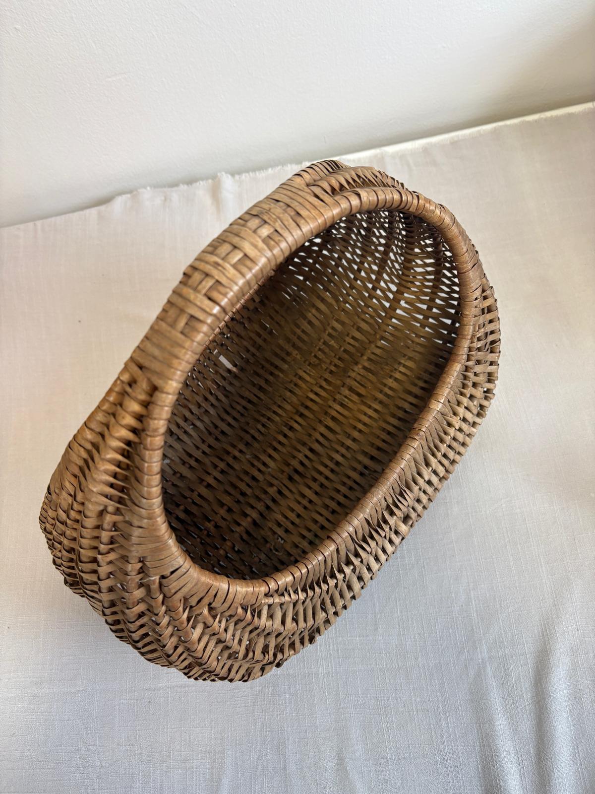 Vintage Wicker Gathering Basket with Arched Handle - Collector & Curator